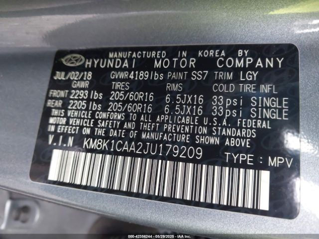 2018 HYUNDAI KONA KM8K1CAA2JU179209 Photo 8