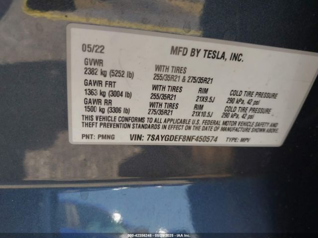 2022 TESLA MODEL Y 7SAYGDEF8NF450574 Photo 8