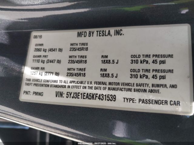 2019 TESLA MODEL 3 5YJ3E1EA5KF431539 Photo 8
