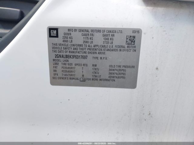 2GNALBEK3F6317697 Chevrolet EQUINOX 1LT
