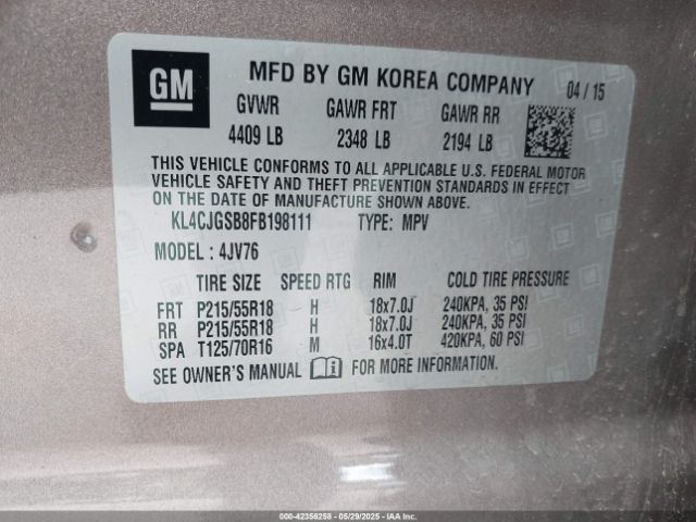 KL4CJGSB8FB198111 Buick Encore Leather