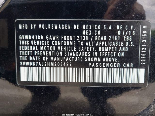 3VWDB7AJ2HM206485 Volkswagen 1.4 tsi