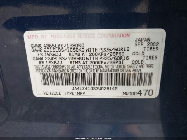 2003 MITSUBISHI OUTLANDER JA4LZ41G83U029145 Photo 8
