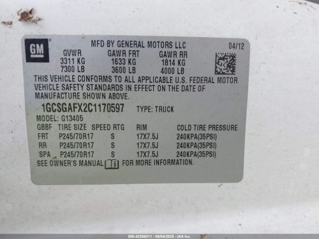 2012 CHEVROLET EXPRESS 1500 1GCSGAFX2C1170597 Photo 8