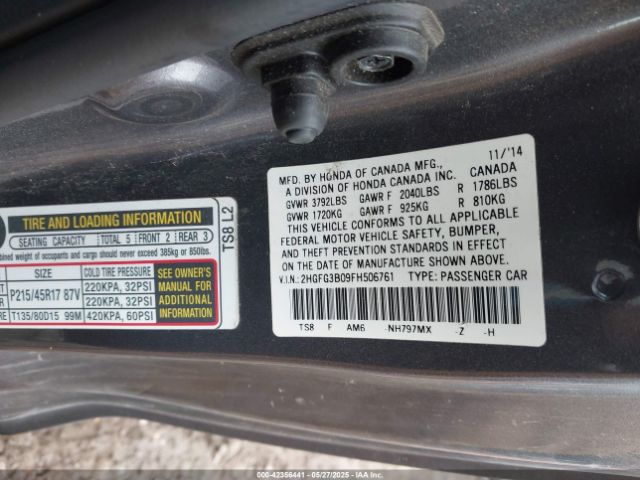 2HGFG3B09FH506761 Honda Civic Ex-l