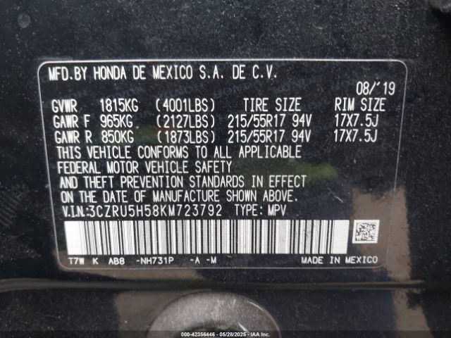 3CZRU5H58KM723792 Honda HR-V EX