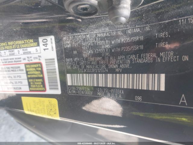 5TDJK3DC0FS125574 Toyota Sienna Le 7 Passenger