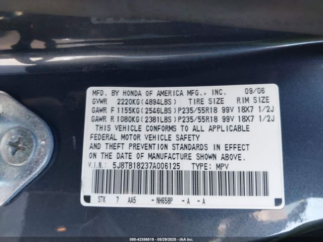2007 ACURA RDX 5J8TB18237A006125 Photo 8