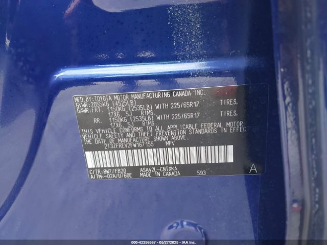 2T3ZFREV2FW167155 Toyota RAV4 LE