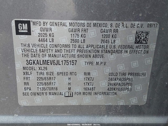 3GKALMEV6JL175157 GMC lyx - direct injection, vvt, fgt, turbo, alum, gen 1