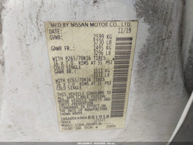 1N6AD0ER4KN881918 Nissan 2019