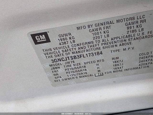 3GNCJTSB3FL173184 Chevrolet TRAX LTZ