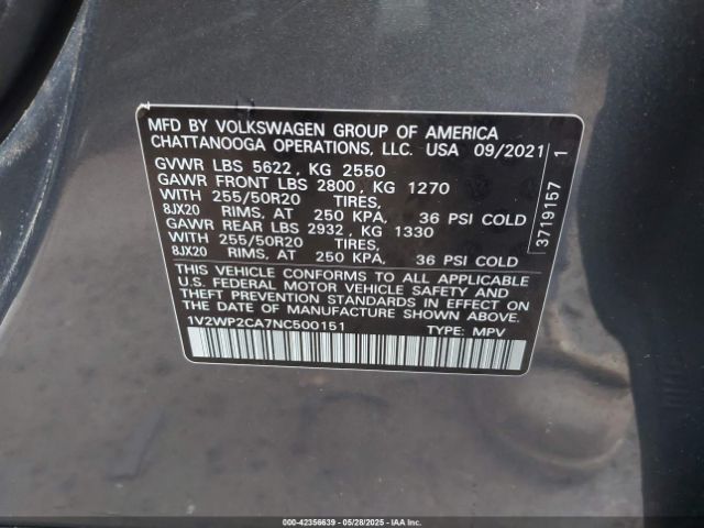 2022 VOLKSWAGEN ATLAS 1V2WP2CA7NC500151 Photo 8