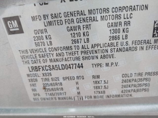 LRBFXCSA5LD047744 Buick Envision Fwd Essence