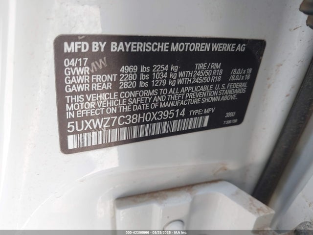 5UXWZ7C38H0X39514 BMW 2017
