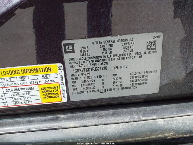 1GKKVTKD1FJ371736 GMC Acadia Denali