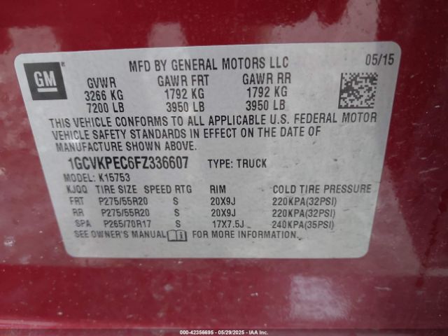 1GCVKPEC6FZ336607 Chevrolet Silverado 1500 Ls