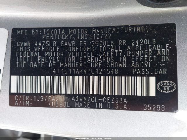 4T1G11AK4PU121548 Toyota CAMRY SE