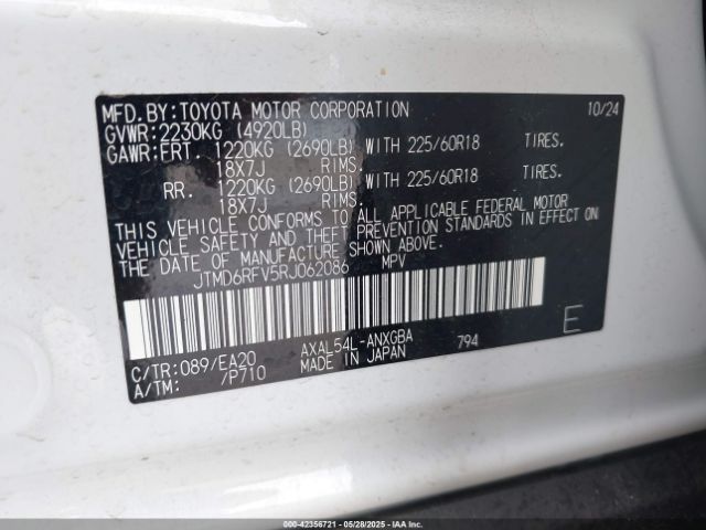 JTMD6RFV5RJ062086 Toyota a25a-fxs