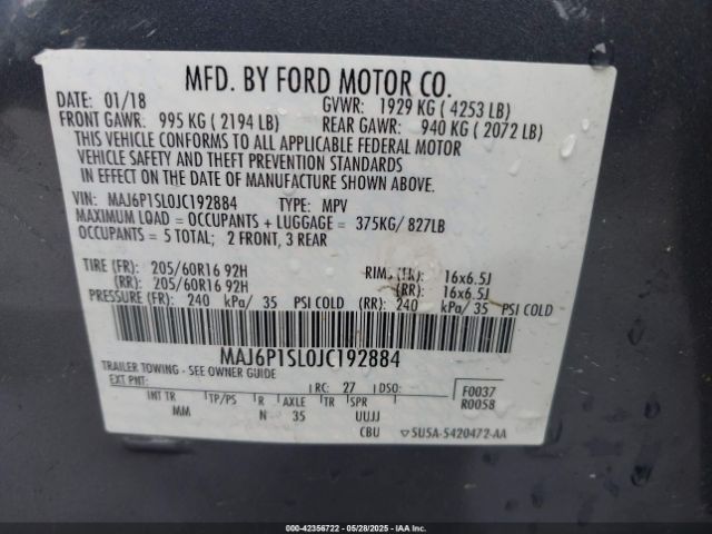 2018 FORD ECOSPORT MAJ6P1SL0JC192884 Photo 8