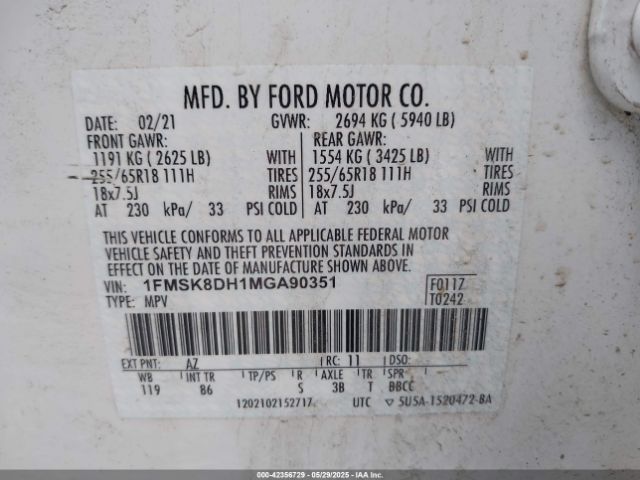 2021 FORD EXPLORER 1FMSK8DH1MGA90351 Photo 8