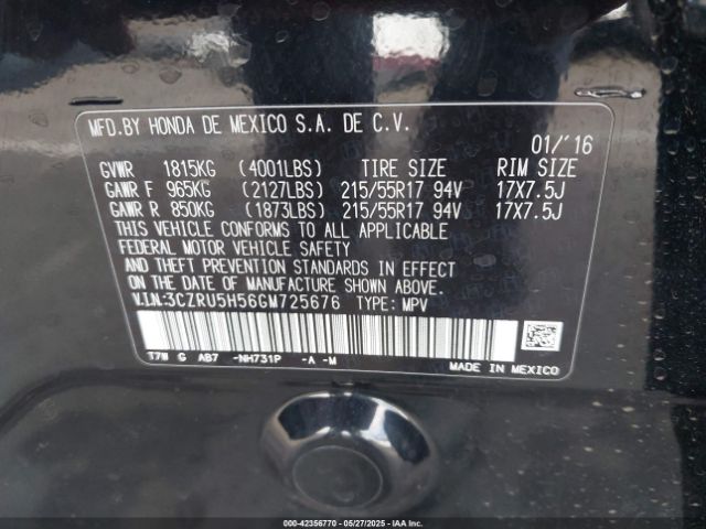 3CZRU5H56GM725676 Honda HR-V EX