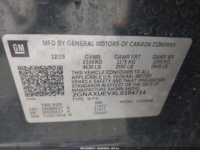 2GNAXUEVXL6194714 Chevrolet lyx - direct injection, vvt, fgt, turbo, alum, gen1