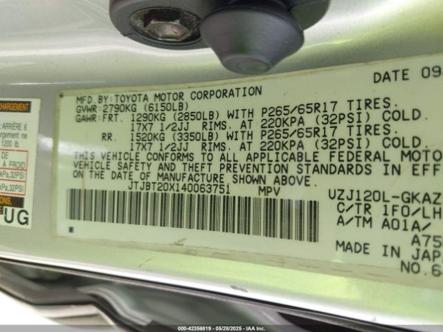 2004 LEXUS GX 470 JTJBT20X140063751 Photo 8