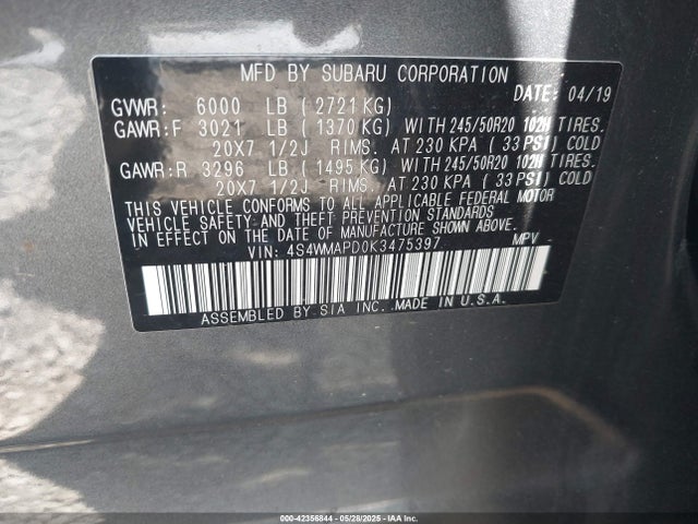 4S4WMAPD0K3475397 Subaru Ascent