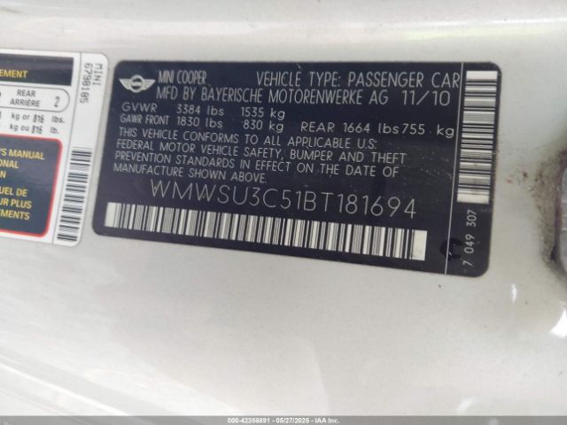 2011 MINI COOPER WMWSU3C51BT181694 Photo 8