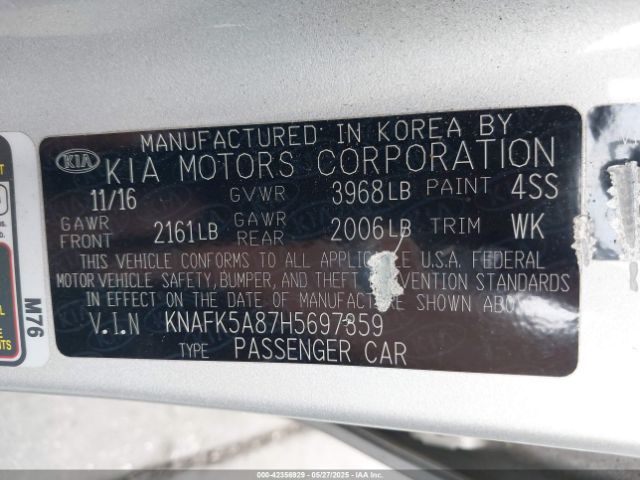 KNAFK5A87H5697359 KIA FORTE LX