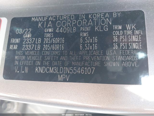 KNDCM3LD1N5546107 KIA Niro Plug-in Hybrid Lxs