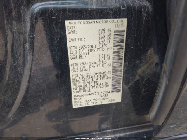 1N6AD0ER9GN717734 Nissan 2016