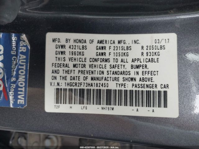 1HGCR2F73HA182450 Honda k24w1