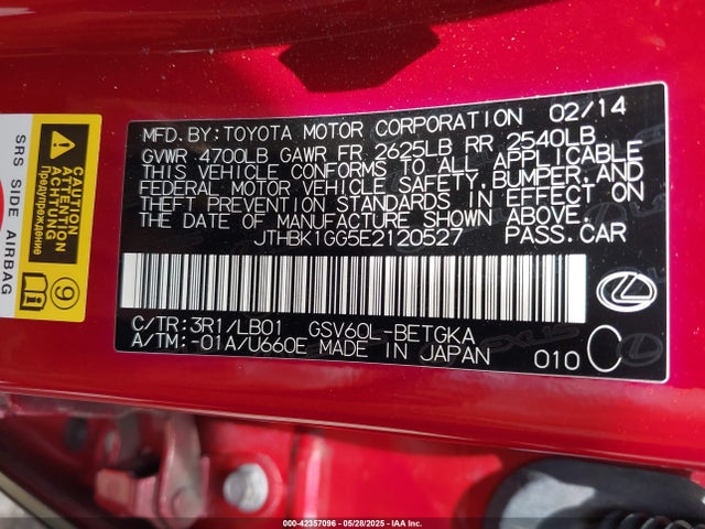 Lexus ES 350 2014 JTHBK1GG5E2120527 Image 9