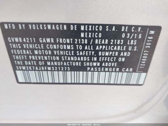 3VW2K7AJ8FM321273 Volkswagen Jetta 2.0l S