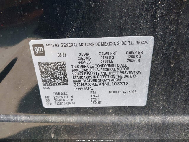 3GNAXKEV4NL103312 Chevrolet Equinox Fwd Lt