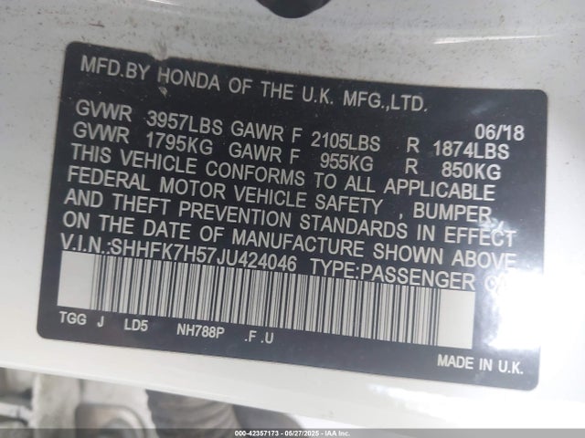 SHHFK7H57JU424046 Honda l15ba