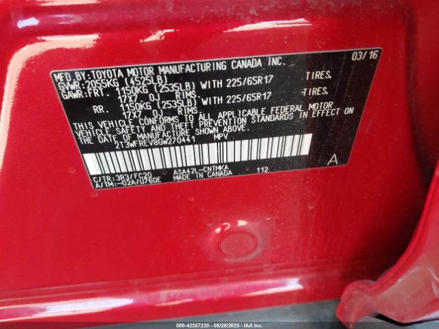 2T3WFREV8GW270441 Toyota Rav4 Xle
