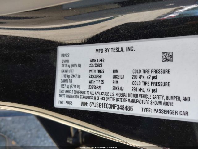 2022 TESLA MODEL 3 5YJ3E1EC3NF348486 Photo 8