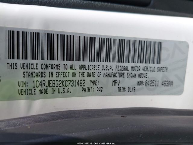 2019 JEEP GRAND CHEROKEE 1C4RJEBG2KC731462 Photo 8