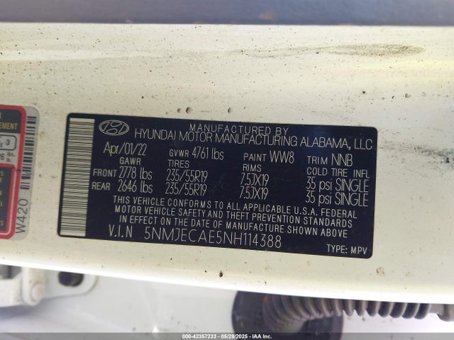5NMJECAE5NH114388 Hyundai Tucson Limited