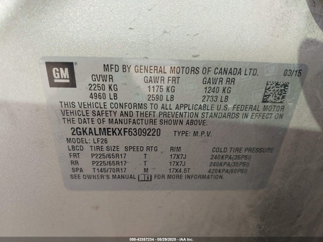 2GKALMEKXF6309220 GMC lea - flex fuel (gas/alc), aluminum, ho,