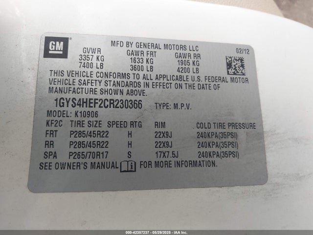 2012 CADILLAC ESCALADE ESV 1GYS4HEF2CR230366 Photo 8