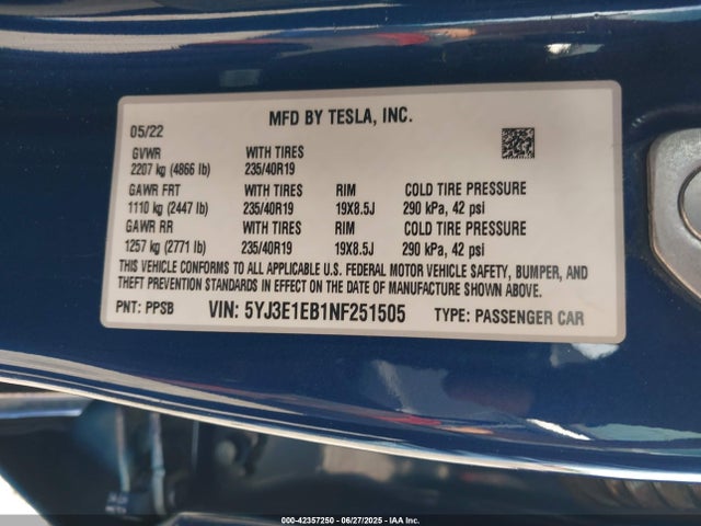2022 TESLA MODEL 3 5YJ3E1EB1NF251505 Photo 8