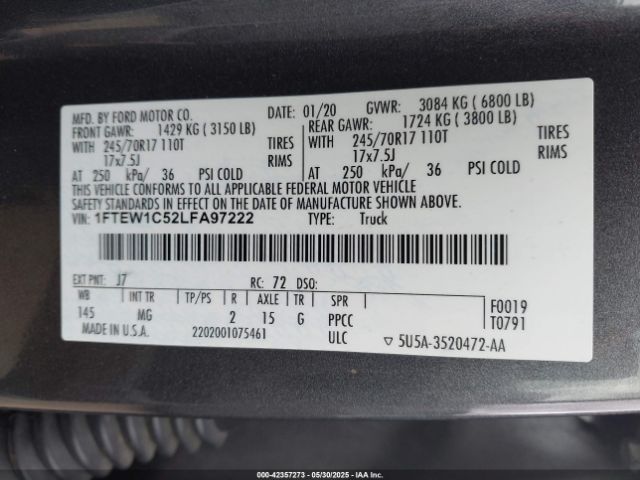 2020 FORD F-150 1FTEW1C52LFA97222 Photo 8