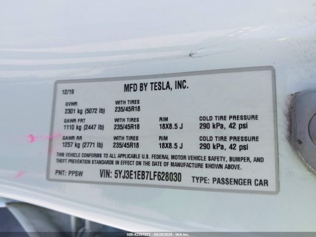 2020 TESLA MODEL 3 5YJ3E1EB7LF628030 Photo 8