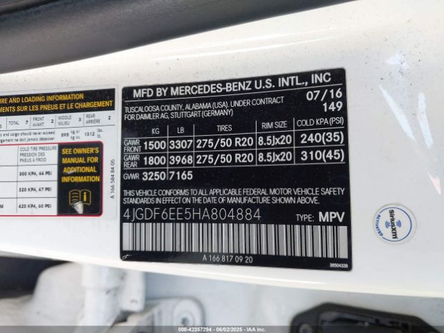 4JGDF6EE5HA804884 Mercedes-Benz m276
