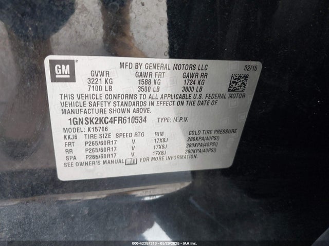 1GNSK2KC4FR610534 Chevrolet l83 - vvt, active fuel management, aluminum