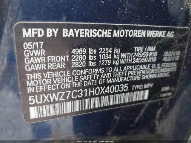 2017 BMW X3 5UXWZ7C31H0X40035 Photo 8
